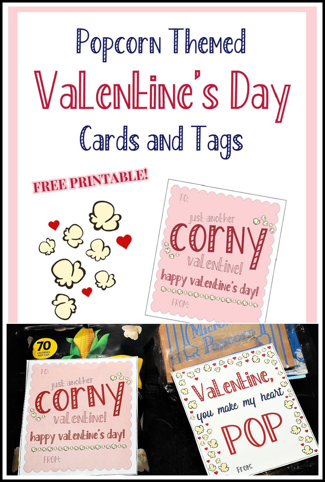 popcorn themed valentine's day printable cards and gift tags - for